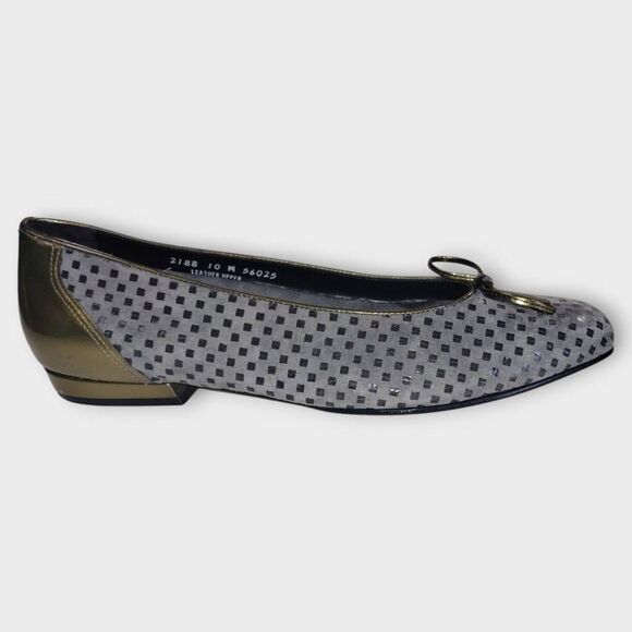 Magdesians Womens Ballet Sz 10‎ Checkered Flats Grey Tan Flats Shoes Comfort - Picture 6 of 13